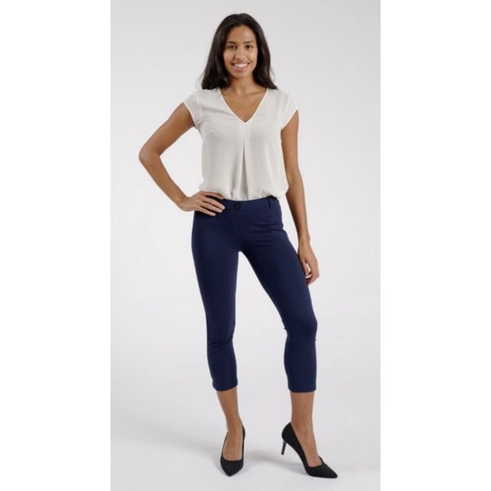 Betabrand‎ Dress Pant Yoga Pants Crop Classic Navy Blue Small W0249 $68